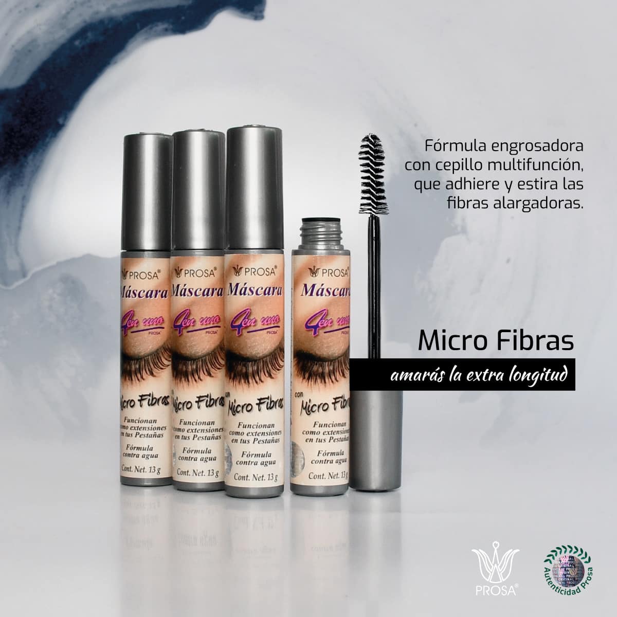MASCARA PARA PESTAÑAS MICROFIBRAS 13GR - PROSA 4 EN 1
