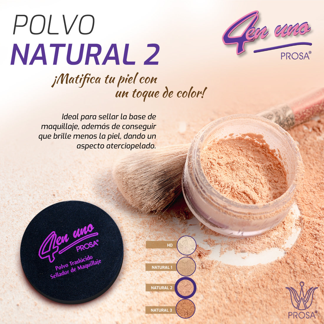 POLVO TRASLÚSCIDO NATURAL 2 SELLADOR DE MAQUILLAJE - PROSA 4 EN 1